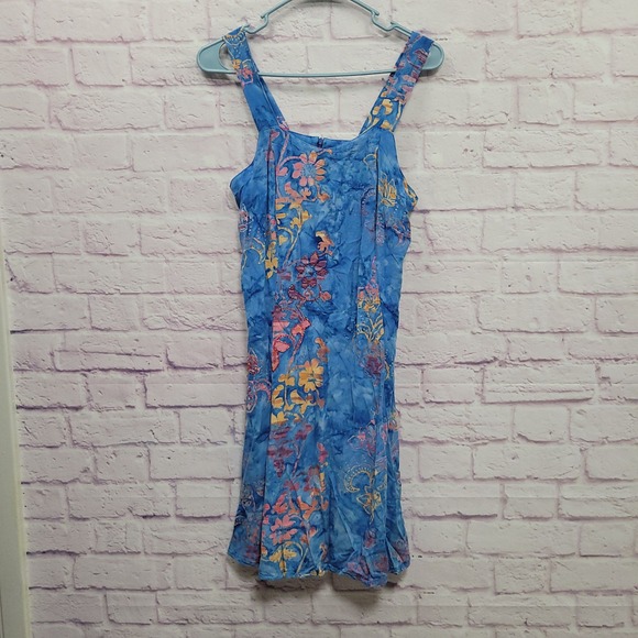 Unbranded Dresses & Skirts - VTG Bali Batiks Beaded Floral Mini Sundress M Blue Fairycore Cottage Tropical